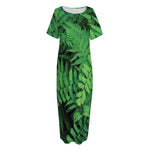 Green Fern Leaf Print Short Sleeve Long Nightdress