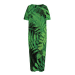 Green Fern Leaf Print Short Sleeve Long Nightdress