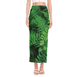 Green Fern Leaf Print Side Slit Maxi Skirt