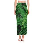 Green Fern Leaf Print Side Slit Maxi Skirt