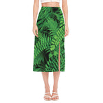 Green Fern Leaf Print Side Slit Midi Skirt