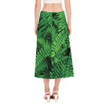 Green Fern Leaf Print Side Slit Midi Skirt