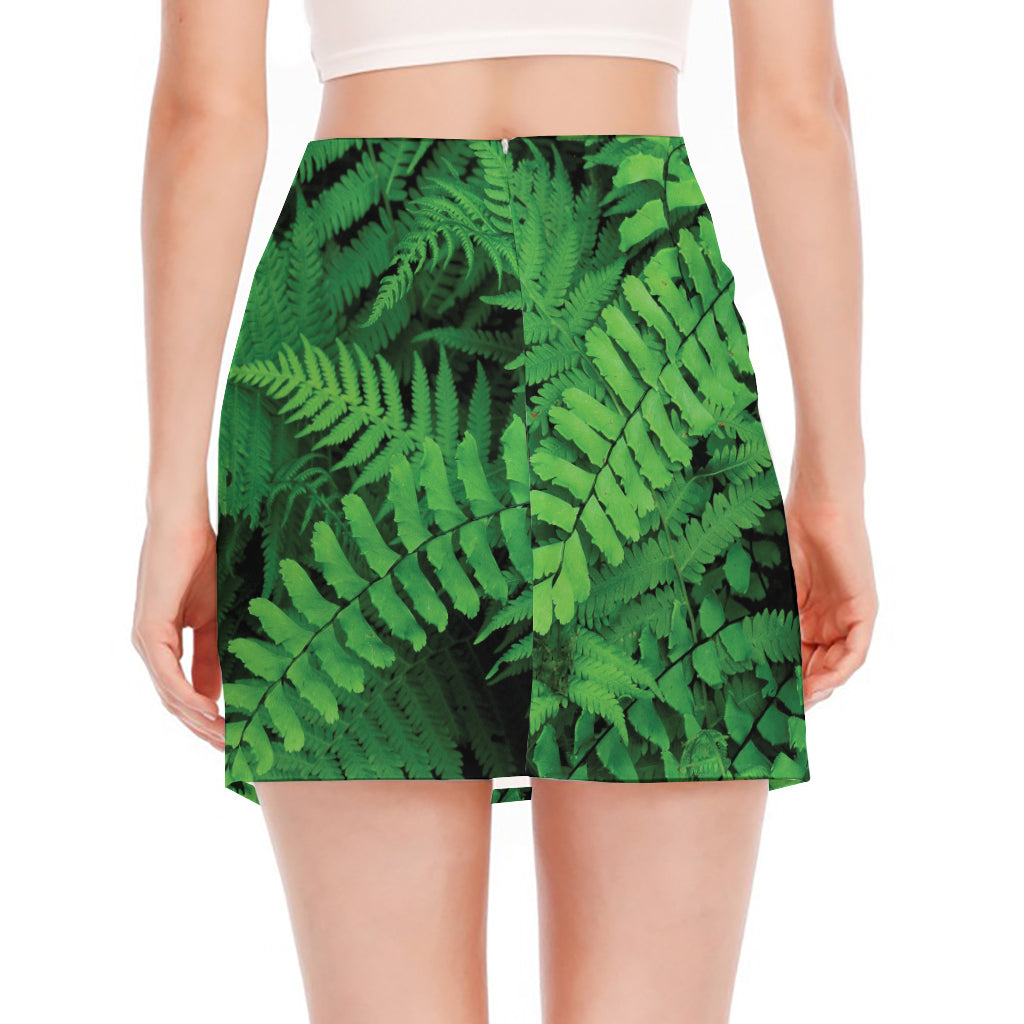 Green Fern Leaf Print Side Slit Mini Skirt