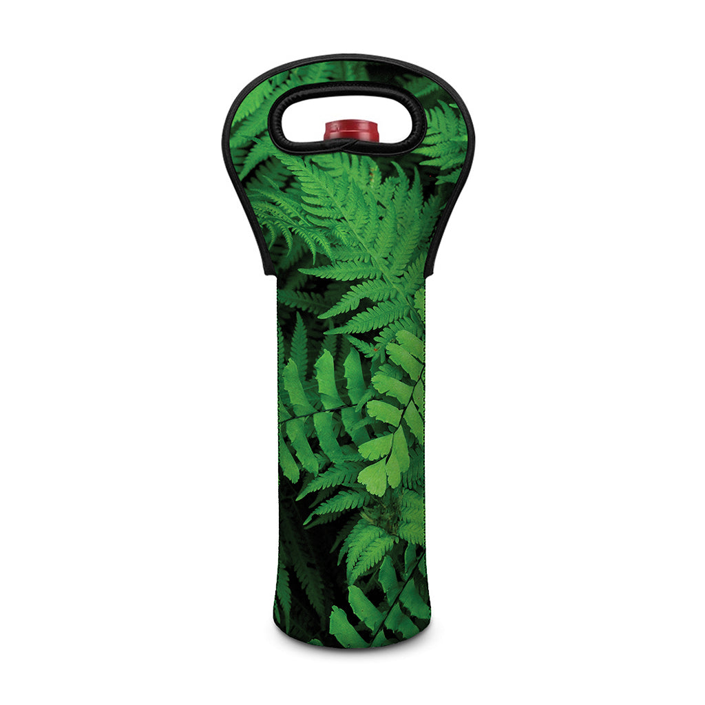 Green Fern Leaf Print Single Neoprene Wine Tote