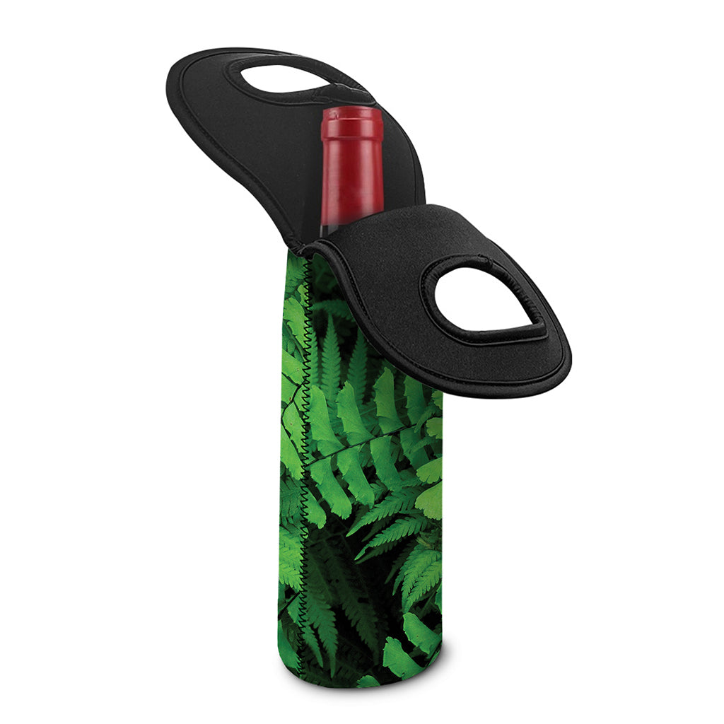 Green Fern Leaf Print Single Neoprene Wine Tote