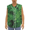 Green Fern Leaf Print Sleeveless Baseball Jersey