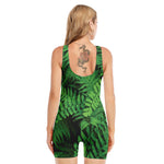Green Fern Leaf Print Sleeveless One Piece Swimsuit