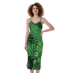 Green Fern Leaf Print Slim Fit Midi Cami Dress