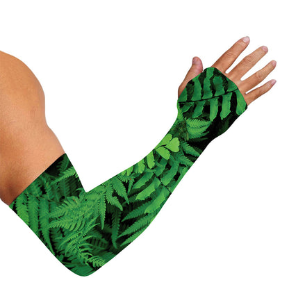 Green Fern Leaf Print Sun Protection Arm Sleeves