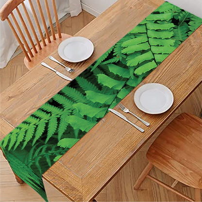 Green Fern Leaf Print Table Runner