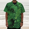 Green Fern Leaf Print Textured Short Sleeve Shirt