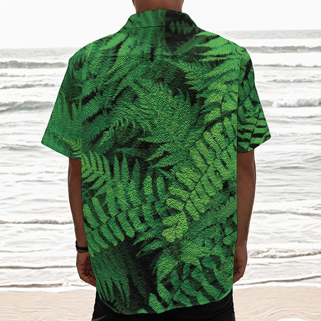 Green Fern Leaf Print Textured Short Sleeve Shirt