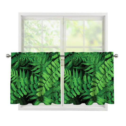 Green Fern Leaf Print Tier Curtains