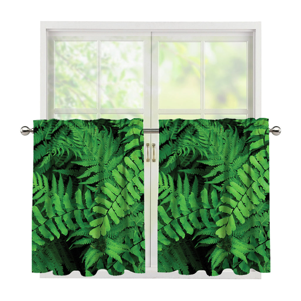 Green Fern Leaf Print Tier Curtains