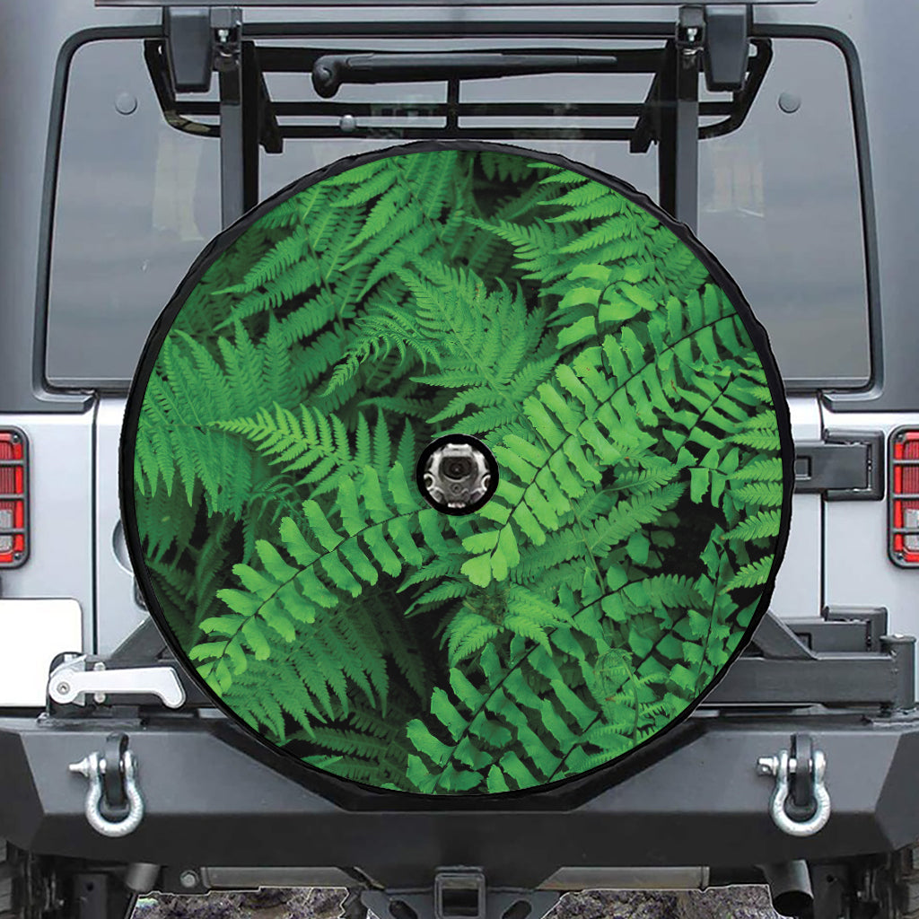 Green Fern Leaf Print Tire Cover With Camera Hole