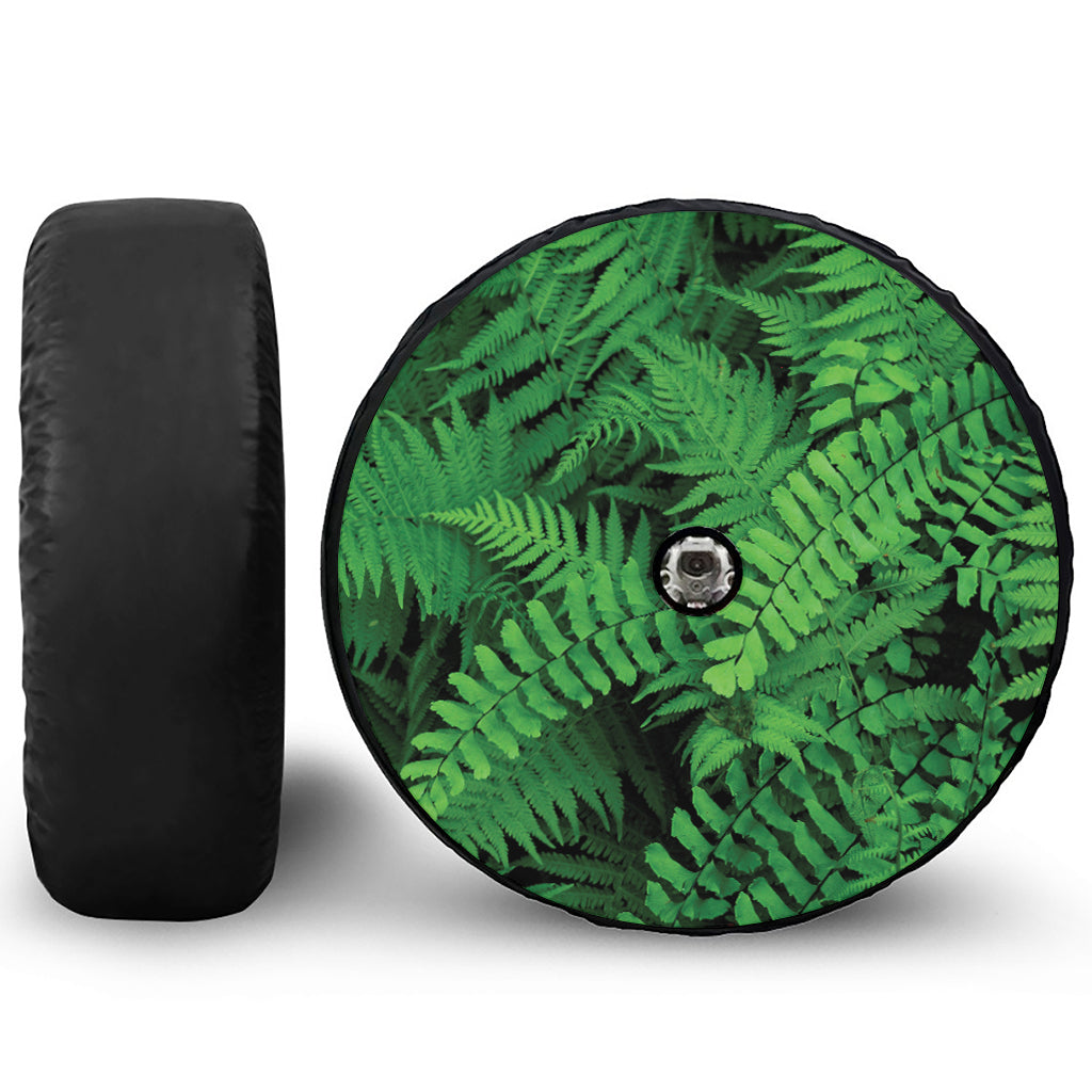 Green Fern Leaf Print Tire Cover With Camera Hole