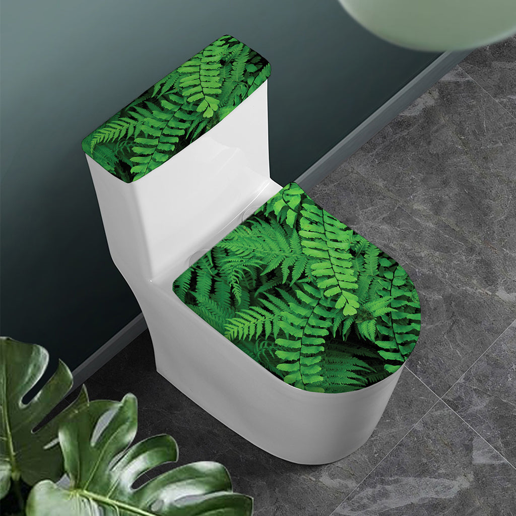 Green Fern Leaf Print Toilet Lid And Tank Cover Set
