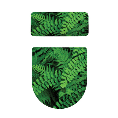 Green Fern Leaf Print Toilet Lid And Tank Cover Set
