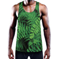 Green Fern Leaf Print Men's Workout Tank Top