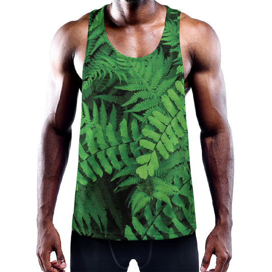 Green Fern Leaf Print Training Tank Top