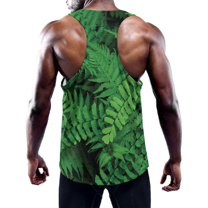 Green Fern Leaf Print Training Tank Top