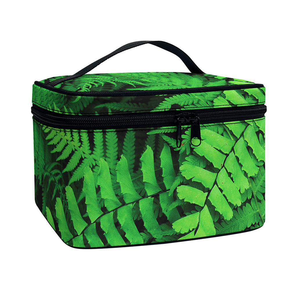 Green Fern Leaf Print Travel Makeup Bag
