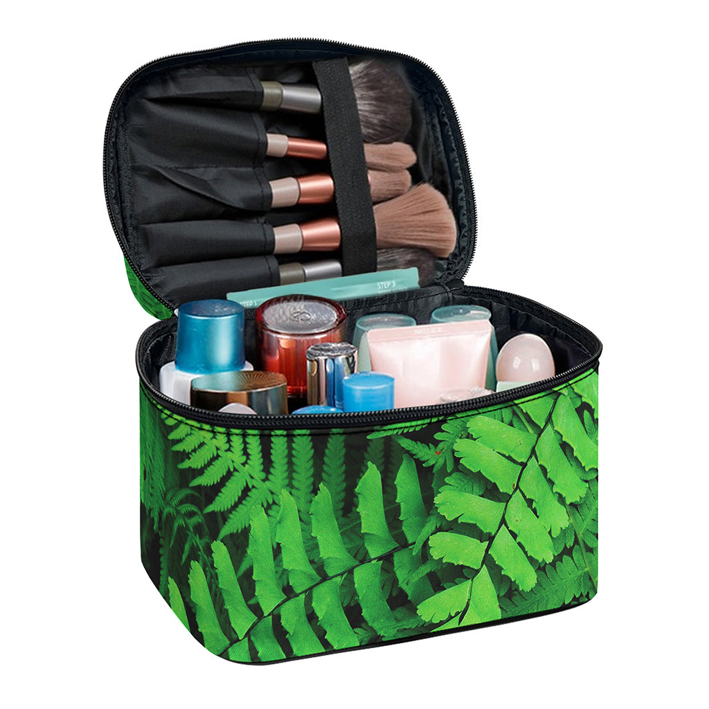 Green Fern Leaf Print Travel Makeup Bag