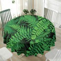 Green Fern Leaf Print Waterproof Round Tablecloth