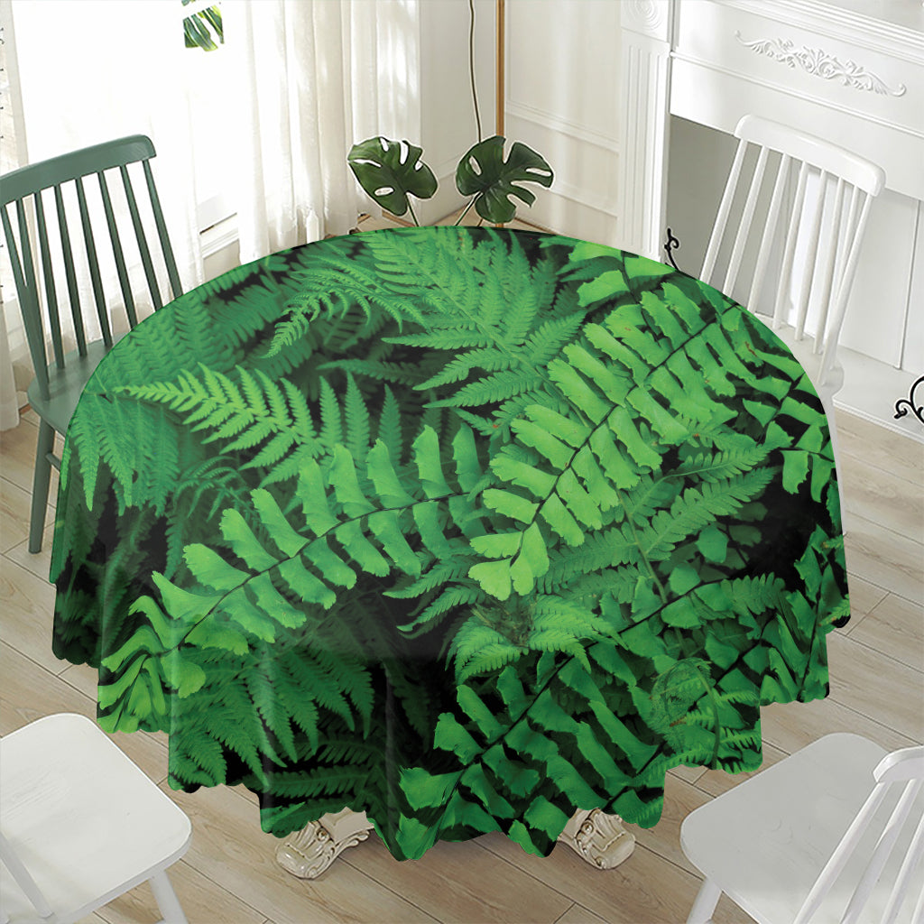 Green Fern Leaf Print Waterproof Round Tablecloth