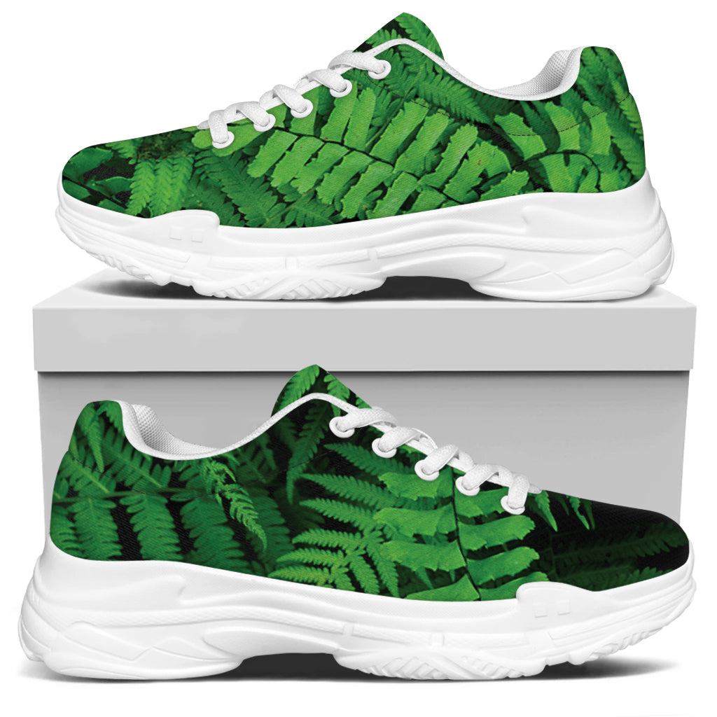 Green Fern Leaf Print White Chunky Shoes