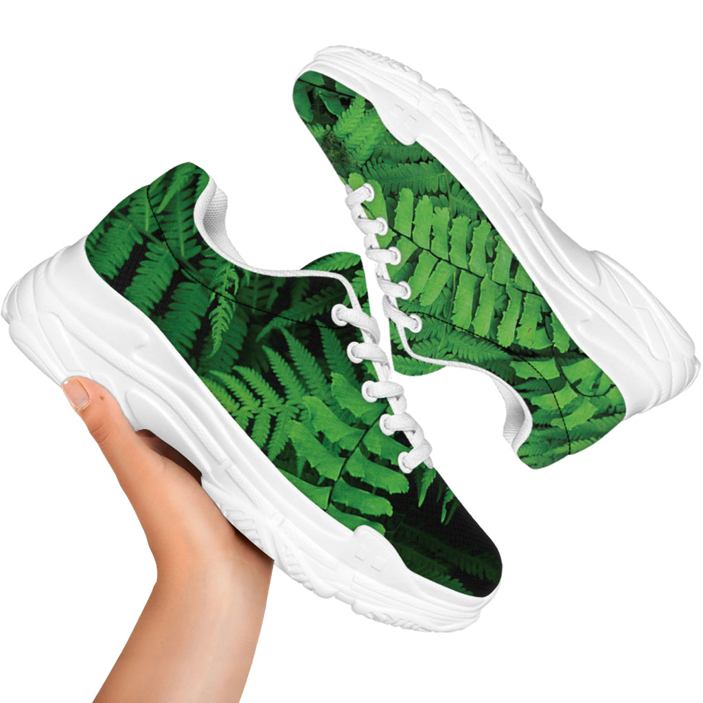Green Fern Leaf Print White Chunky Shoes