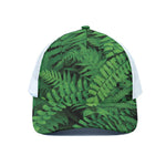Green Fern Leaf Print White Mesh Trucker Cap
