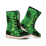 Green Fern Leaf Print Winter Boots