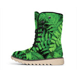 Green Fern Leaf Print Winter Boots