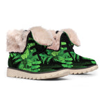 Green Fern Leaf Print Winter Boots