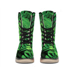 Green Fern Leaf Print Winter Boots