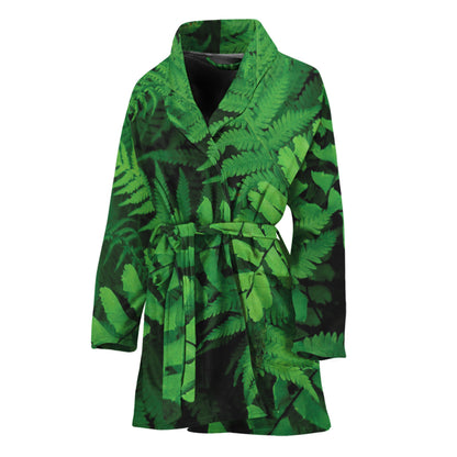 Green Fern Leaf Print Women's Bathrobe