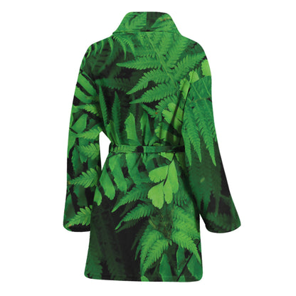 Green Fern Leaf Print Women's Bathrobe