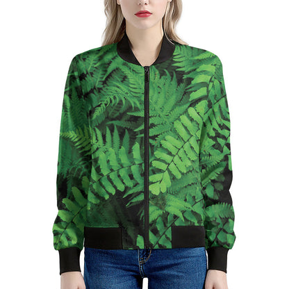 Green Fern Leaf Print Women's Bomber Jacket