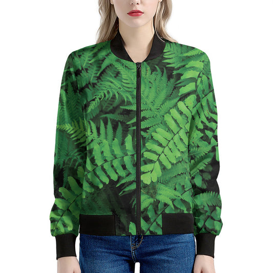 Green Fern Leaf Print Women's Bomber Jacket