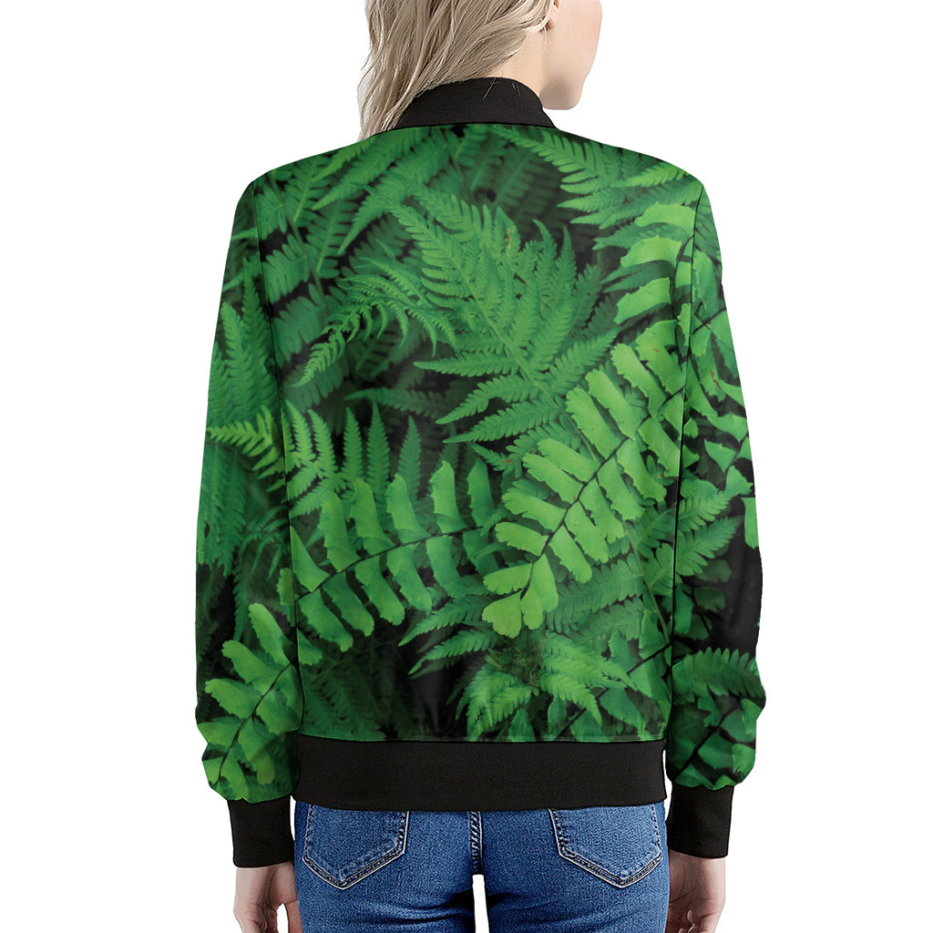 Green Fern Leaf Print Women's Bomber Jacket
