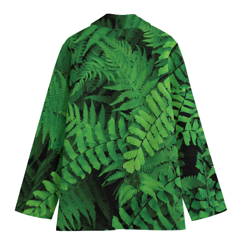 Green Fern Leaf Print Women's Cotton Blazer