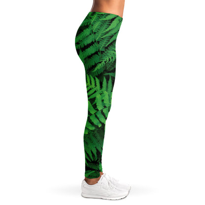Green Fern Leaf Print Women's Leggings