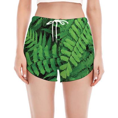 Green Fern Leaf Print Women's Split Running Shorts