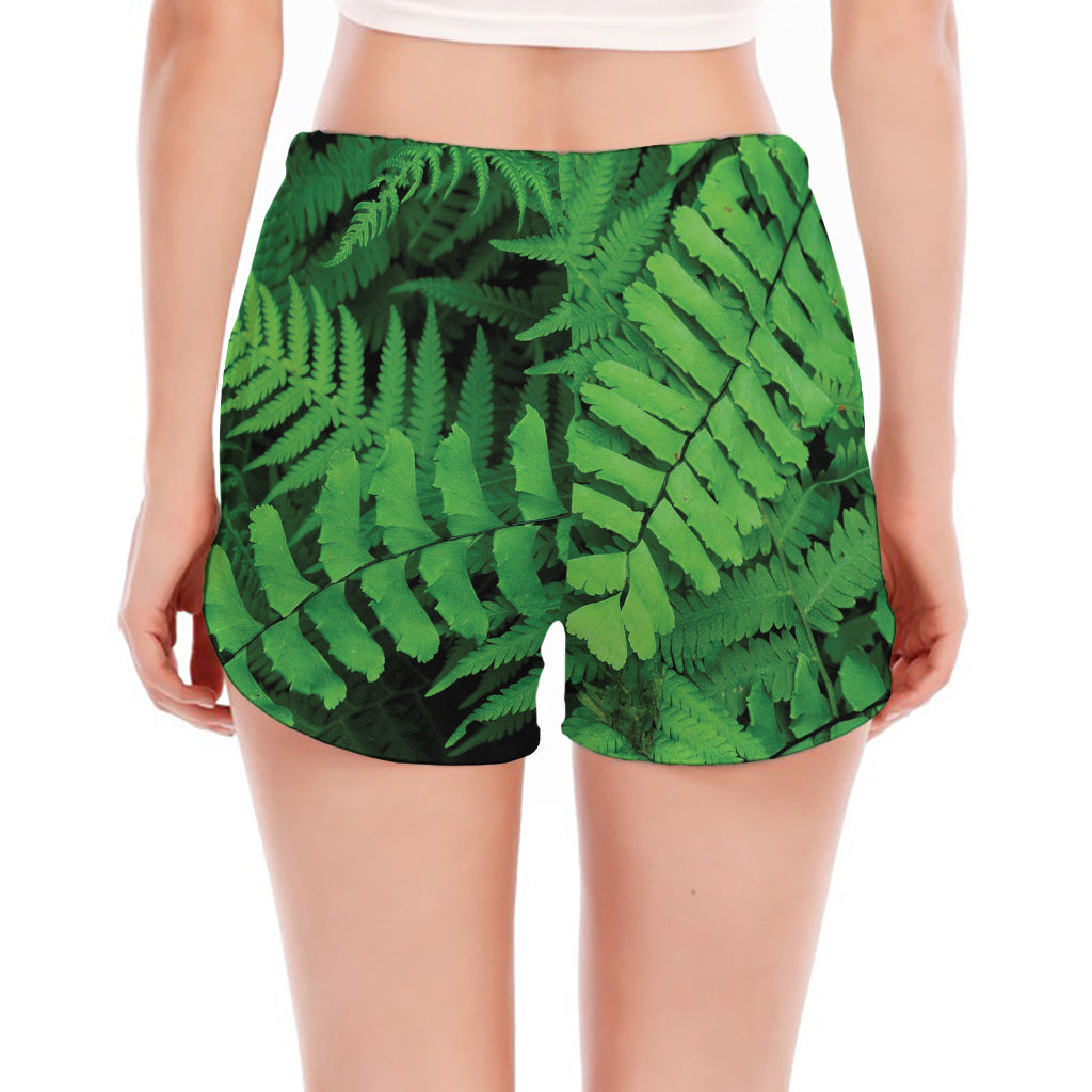 Green Fern Leaf Print Women's Split Running Shorts