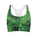 Green Fern Leaf Print Women's Sports Bra