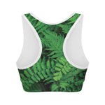 Green Fern Leaf Print Women's Sports Bra