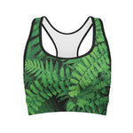 Green Fern Leaf Print Women's Sports Bra