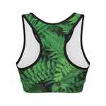 Green Fern Leaf Print Women's Sports Bra