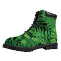 Green Fern Leaf Print Padded Collar Lace Up Boots